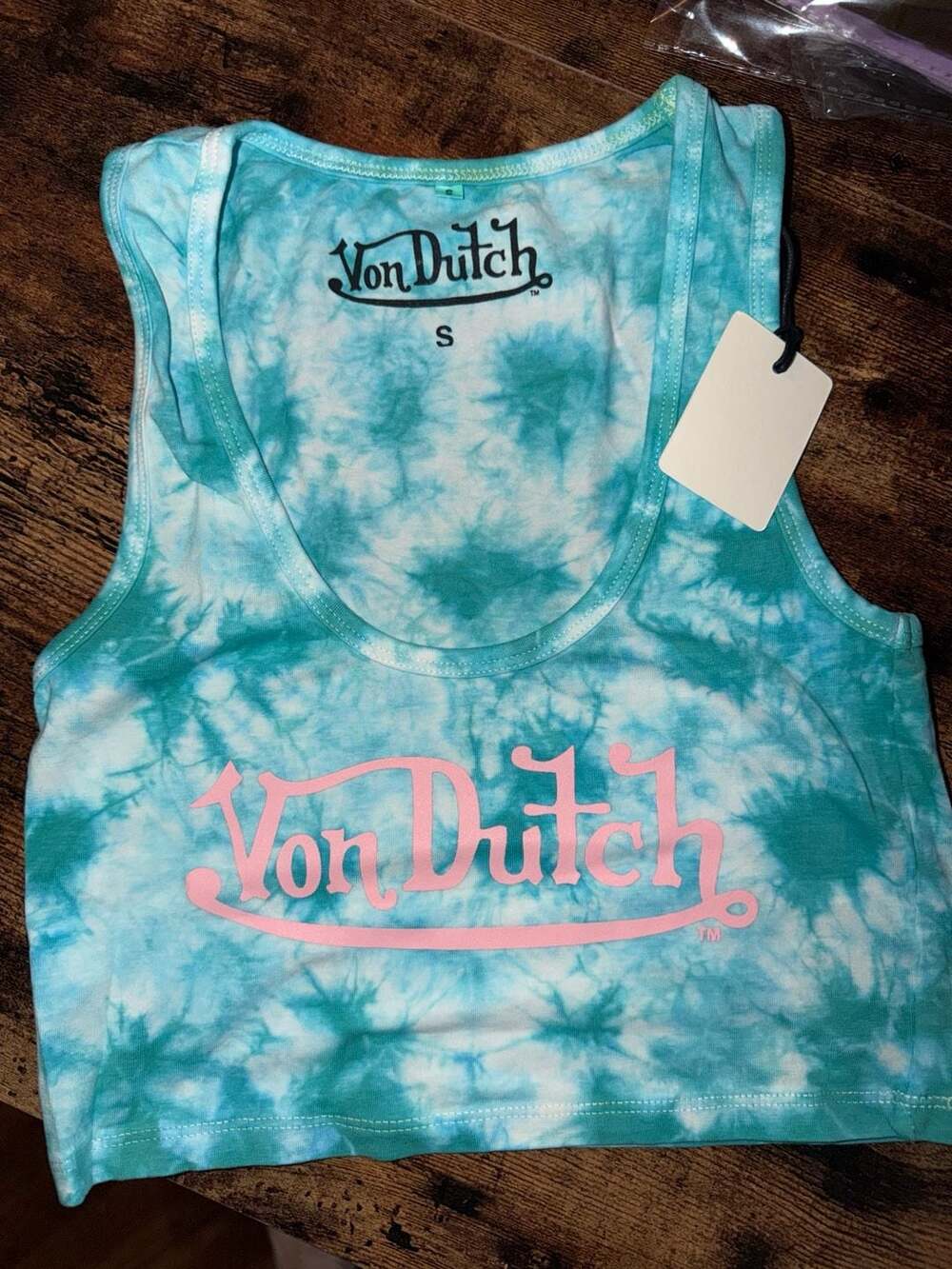 Von Dutch Tie-Dye Crop Tank Top - Blue and White